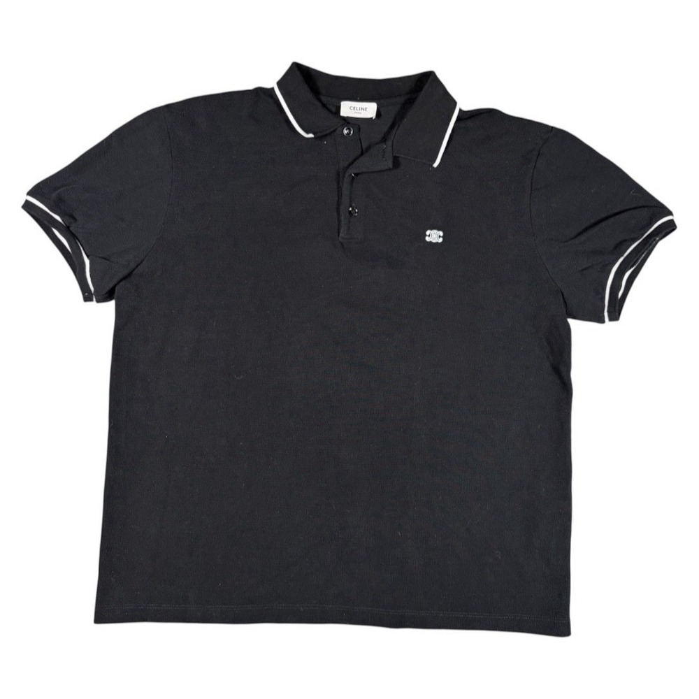 CELINE Paris Classic Pique Polo Shirt Logo Black Italy Made Sz M Men's